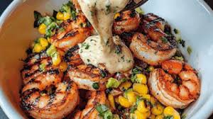 Grilled Shrimp Avocado Rice Bowl with Creamy Herb Sauce
