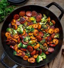 Honey Garlic Shrimp, Sausage & Broccoli –
